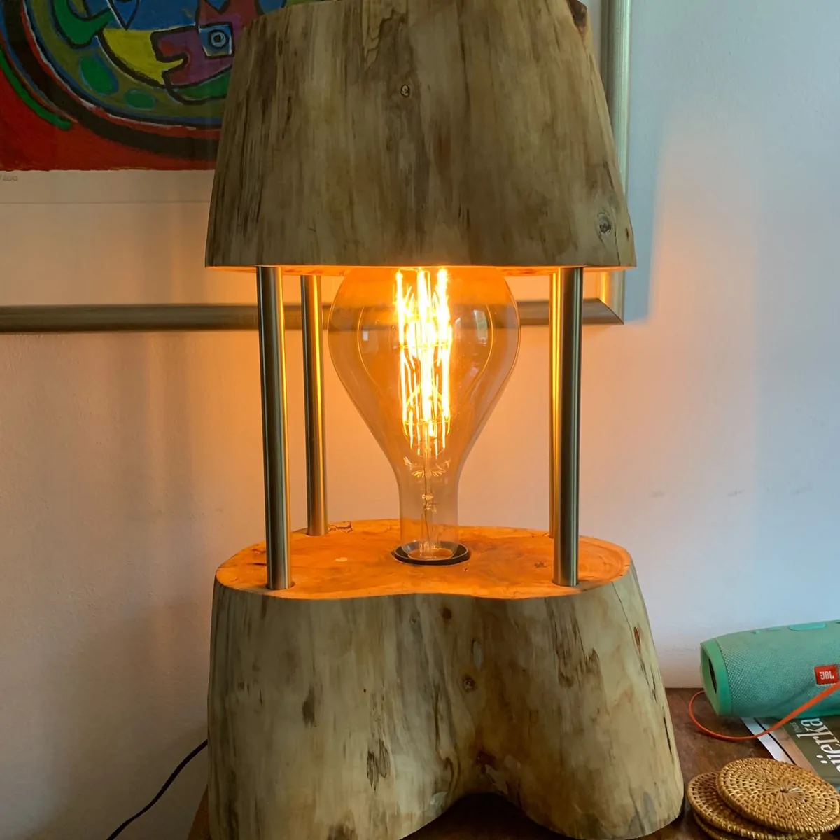 Lamp with a wooden shade